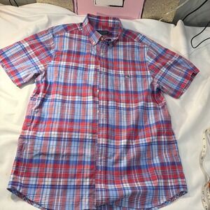 VINEYARD VINES Red Blue White Plaid Cotton  Spring Short Sleeve Whale Med 230